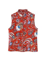 Women's Jackets YENKYE Vintage Women Print Reversible Quilted Vest Single Breasted Sleeveless Female Autumn Waistcoat 231012