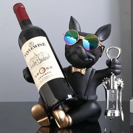 Decorative Objects Figurines French Bulldog Statue Wine Rack Dog Sculpture Home Decor Table Decoration Wine Holder Accessories Free Corkscrew Wine Opener 231012