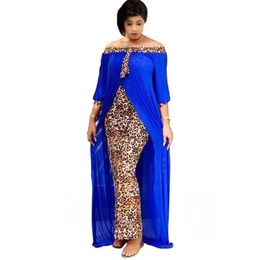 Spring Autumn Fashion Loose Leopard Women Maxi Dresses Long Split Gown Leisure Outdoor Patchwork Strapless Sexy African Dress223Y