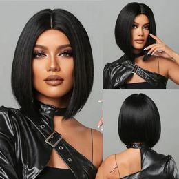 Synthetic Wigs Natural Hairline Hair For Black Women Short Straight Bob Middle Part Heat Resistant Wig Daily Use Cosplay 231013