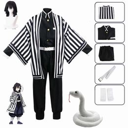 Cosplay Anime Demon Slayer Kimetsu No Yaiba Iguro Obanai Kimono Halloween Party White Snake Props