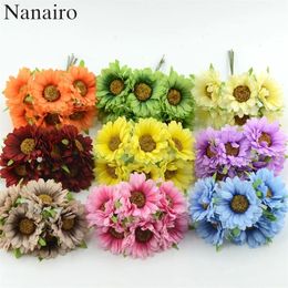 Dried Flowers 6pcs Cheap Daisy Artificial Flower Silk Sunflower Bouquet For Wedding Decoration Scrapbooking DIY Wreaths Craft Fake Flowers 231013