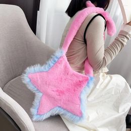 Evening Bags Pentagram Fluffy Girls Shoulder Winter Plush Women's Star Crossbody Bag Retro Y2k Faux Fur Messenger Tote Handbags