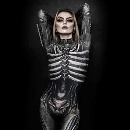 Theme Costume Women Clothing Long Sleeve 3D Printed Halloween Carnival Horror Human Skeleton Cosplay Comes Tight Jumpsuit Zentai Bodysuit T231013