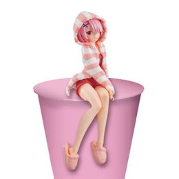 Mascot Costumes 14cm Anime Figure Ram Re:life in A Different World From Zero Pressed Noodles Pink Home Clothes Model Dolls Toy Gift Collect Box