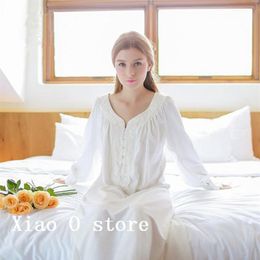 Cotton Nightgown Vintage Royal Sleepwear Long-sleeve Women Nightwear White Pink Nightdress Comfortable fabrics 223m