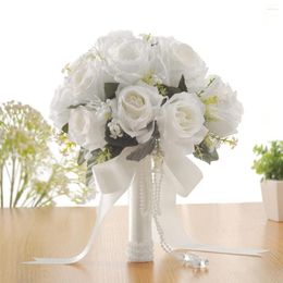 Decorative Flowers Bridal Bridesmaid Roses Wedding Crystal Artificial Bouquet Silk Home Decor Winter
