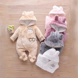 Rompers Winter baby clothing jumpsuit suitable for baby girls covering newborn boys cotton wool tight fitting clothes cute hooded jumpsuit one piece for young child