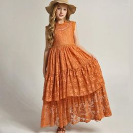 Girl Dresses Summer Children's Wear Casual Flower Lace Dress 2-12 Year Old Wedding Party Backless Show