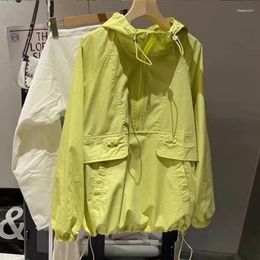 Women's Jackets Women Zipper Jacket Fashion Yellow Summer Hooded Top Thin Coat 2023 Korean Loose Sun Screen Clothing Hoodies Outwear Female