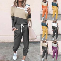 Women's Two Piece Pants Outfit Long Sleeve Crewneck Pullover Dressy Suits Snow Bibs Women Ladies Jackets And