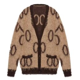 New Classic Printed Mohair Double Sided Sweater Cardigans Sueteres Winter Clothes Women Pull Femme