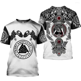 Men's T Shirts Summer Retro Personality Tattoo 3D Print Fun T-shirts Viking Crew Neck Loose Short Sleeve Casual Tops Tees