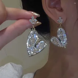 Dangle Earrings Korean Tassel Heart Drop Elegant Crystal Earring Trendy Shiny Rhinestone Ear Decor Wedding Party Jewellery Eh029