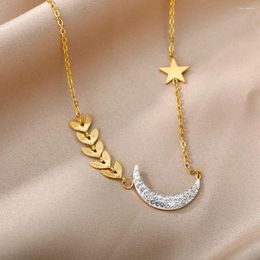 Pendant Necklaces 316L Stainless Steel Zircon Moon Leaf Necklace For Women Gold Colour Choker Chain Christmas Jewellery Gifts Drop