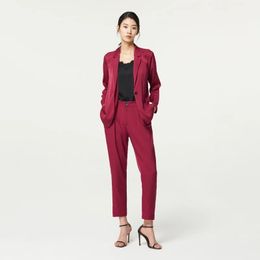 Women's Two Piece Pants Birdsky 1PC Women long sleeve blazer top pants suit suits office lady 23MM 93% mulberry silk 7% spandex solid color. S-335 231013