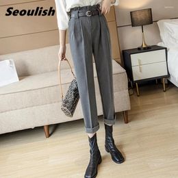 Women's Pants Seoulish Formal Harem With Belted Spring High Waist Female Workwear Elegant Ankle Length Bud Trouses 2023