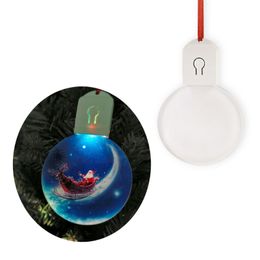 Luminous Sublimation Blank Acrylic LED Light Christmas Ornaments Night Light Lamp Round Shaped Hanging Halloween Christmas Tree Decoration With Red Ribbon