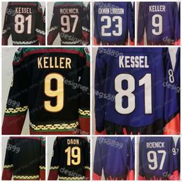 2023 Reverse Retro 81 Phil Kessel Hockey Jerseys 9 Clayton Keller 97 Jeremy Roenick 19 Shane Doan Men Stitched Shirt Size S-XXXL Purple Alternate Black Stitched Shirts