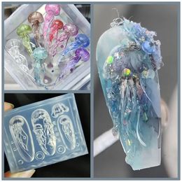 Stickers Decals 1pc Marine Jellyfish 3D Acrylic Nail Mould Art Decorations Silicone Stamping Plates Nails Products Accessories 231012