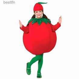 Theme Costume Child Tomato Cosplay Jumpsuits Halloween Carnival Funny Kids Fruit Vegetable Tomato Cos for Christmas School Drama ClothingL231013