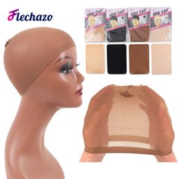 Wig Caps 2PcsPack Stocking Cap Hairnets for Long Hair Wigs Beige and Black Stocking Wig Cap Fashionable Hair Nets 231012