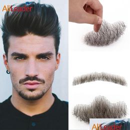 Human Hair Bulks Human Hair Bks Fake Beard Hand Made 100 Percent Real Swiss Lace Realistic Invisible Remy Mustache For Men Moustache H Otol9