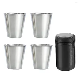 Bowls Stainless Steel S Cups Set Of 4 Metal Glasses Stackable Hip Flask Small With Leather Bag For Outdoor