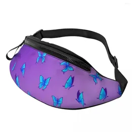 Waist Bags Butterfly Print Bag Blue Purple Female Hiking Pack Fashion Polyester
