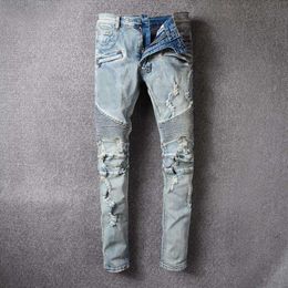 Man designers clothes 2021 High quality Men's Jeans Clothing zipper Pants Light Blue fashion Men Slim Denim Straight Biker Ho247K