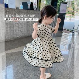 Girl Dresses 2023 Summer Kids Girls Short Sleeve Dress Korean Style Puff Polka-Dots Princess Casual Children Clothing Beach Do