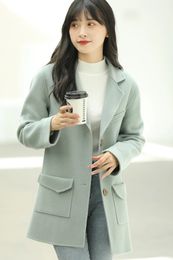 Women's Wool Blends 2023 Autumn and Winter Coat Pure Woolen Lapel Common Style Leisure Suit Fashion AllMatching Top 231012