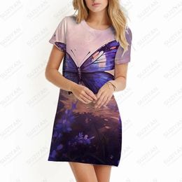 Casual Dresses 2023 Ladies Summer Dress Butterfly Flying In Lavender Fashion Street Beach Party