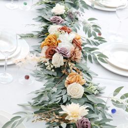 Decorative Flowers Fake Rose Vines Artificial Arrangement Garland Eucalyptus Hanging Plant For Wedding Arch Door Party Table Decor