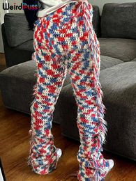 Women's Pants Weird Puss Knit Colourful Plaid Women Fall Trend Skinny Stretch Side Furry Casual Trousers Wild Hipster Streetwear Bottoms