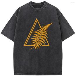 Men's T Shirts Geometric Gold Triangle Plant Que Short-Sleeved Shirt Fashion Casual Washed T-Shirt Vintage Summer Cotton Bleach