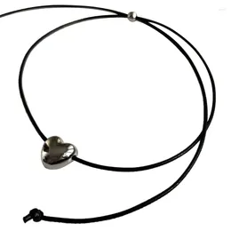 Choker Fashion Small Heart Pendant Necklaces Women Long Black Rope Necklace