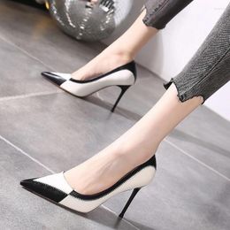 Dress Shoes Leather Women's Office Soft Rubber Sole High Heels Mixed Colours Pointed Toe Slip On Female