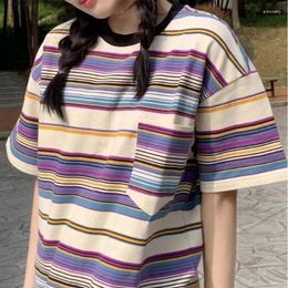 Men's T Shirts Korean Style Stripe Short Sleeved Unisex Shirt Loose Casual Oversized Streetwear Couple Retro Round Neck Top Clothing