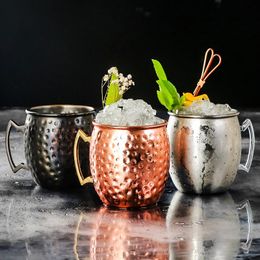 Mugs 1 4 Pieces 550ml 18 Ounces Moscow Mule Mug Stainless Steel Hammered Copper Plated Beer Cup Coffee Bar Drinkware Drop Ship 231013