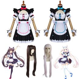 Anime Nekopara Chocolate Vanilla Full Cosplay Costume Cafe Maid Uniform Halloween Carnival Lolita Dress Long Wig