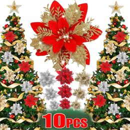 Dried Flowers Christmas Glitter Artificial Flowers Floral Silk Fake Flower with Clips for Xmas Tree Hanging Ornaments New Year Gift Home Decor 231013