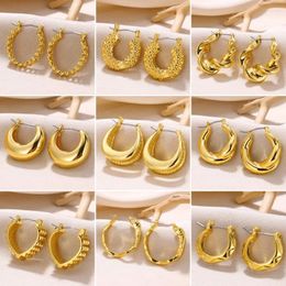 Hoop Earrings Gold Colour Geometry For Women Trendy Metal Punk Ear Buckle Lightweight Accessories Hypoallergenic Jewellery Gift