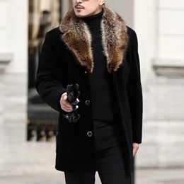 Men's Wool Blends Men Woolen Coat Faux Fur Collar Men Outwear Solid Color Single-breasted Men Jacket Autumn Winter Windbreaker Jacket for Daily 231012