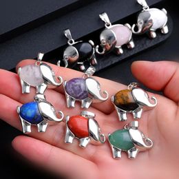 Natural Stone Elephant Pendant Amethyst Rose Quartz Crystal Tiger's Eye Pendant Charms for Jewellery Making Necklaces