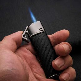 Lighters New Metal Outdoor Windproof Leather No Gas Lighter Blue Flame Turbine Torch Butane Portable Men's Essential Gift