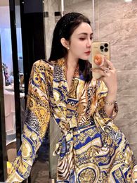 2023High quality smooth satin robe/nightgown woman desigher pijamas silk pijamas woman Christmas gift