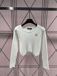 Women's Sweater Rhinestone Tassel Bottom Chain Exposed Umbilical Short Fit Knitwear Designer Top Black and White Pink