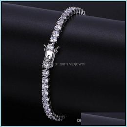 Tennis Bracelets Jewelry Hip Hop Luxury Bling 4Mm Zircon Trendy Fashion Men Women Rhodium 18K Gold Plated Drop Delivery Av9E0302P