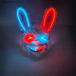 Theme Costume LED Horror Bloody Rabbit Mask Halloween Color Luminous Animal Silation Fur Mask Cosplay Masquerade Party Come DecorationL231013